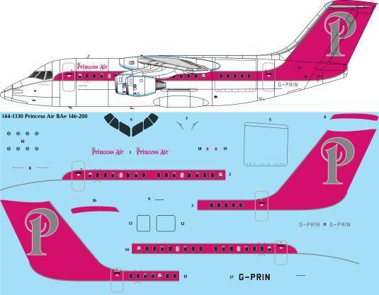 26 Decals 144-1330 1:144 Princess Air BAe 146-200 laser decal - for Revell kit