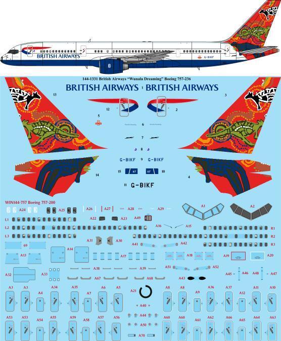 26 Decals 144-1331 1:144 British Airways ' Wunala Dreaming' Boeing 757-236 laser decal with screen print details
