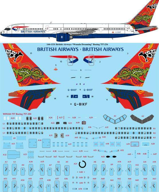 26 Decals 144-1331 1:144 British Airways ' Wunala Dreaming' Boeing 757-236 laser decal with screen print details