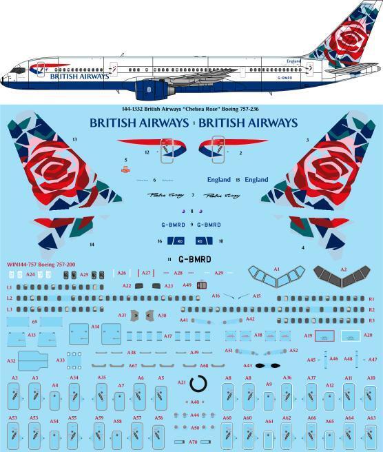 26 Decals 144-1332 1:144 British Airways 'Chelsea Rose' Boeing 757-236 laser decal with screen print details