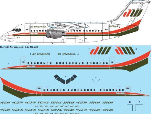 26 Decals TS144-1340 1:144 Air Wisconsin BAe 146-200 laser decal