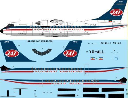26 Decals 144-1348 1:144 JAT Yugoslav Airlines ATR-42-300 laser decal - for X-Scale kit