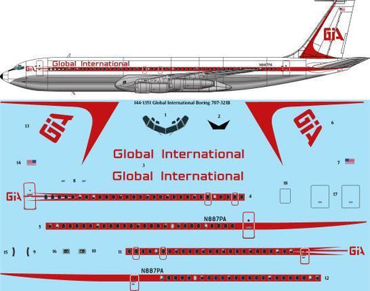 26 Decals TS144-1351 1:144 Global International Airways Boeing 707-321B laser decal