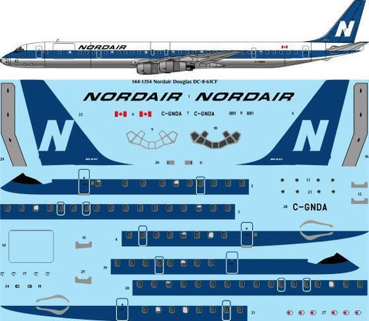 26 Decals TS144-1354 1:144 Nordair Douglas DC-8-61CF laser decal