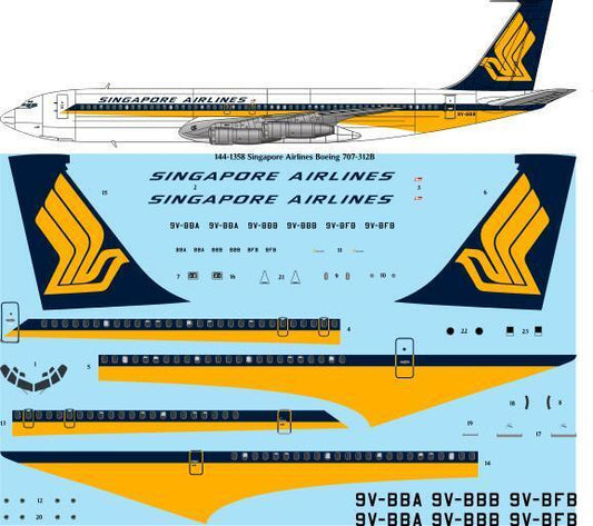 26 Decals TS144-1358 1:144 Singapore Airlines Boeing 707-312B Laser decal
