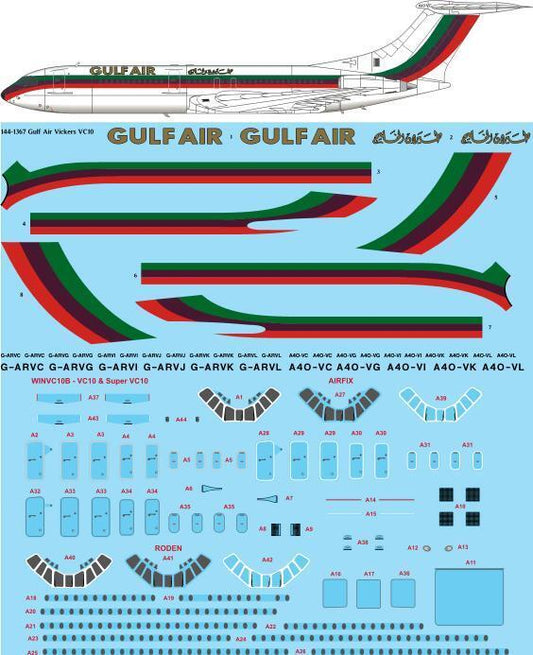 26 Decals TS144-1367 1:144 Gulf Air (early livery) Vickers VC-10 laser decal
