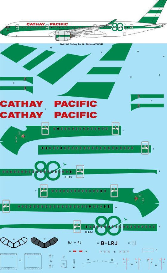 26 Decals TS144-1369 1:144 Cathay Pacific Retro 80th Anniversary Airbus A350-941