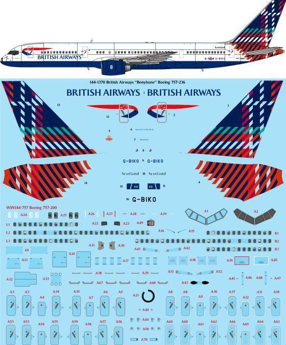 26 Decals TS144-1370 1:144 British Airways 'Benyhone' Boeing 757-236