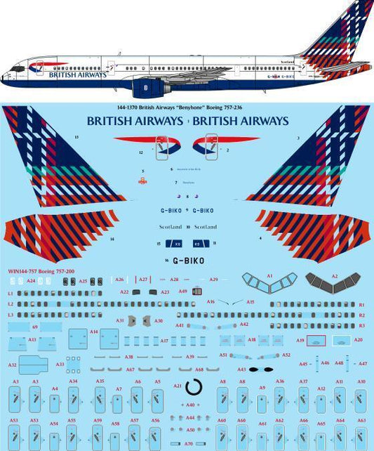 26 Decals TS144-1370 1:144 British Airways 'Benyhone' Boeing 757-236