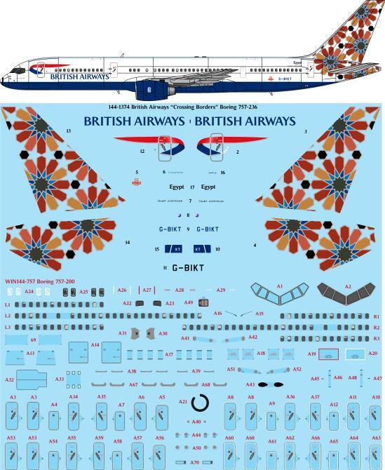 26 Decals TS144-1374 1:144 British Airways 'Crossing Borders' Boeing 757-236 laser decal