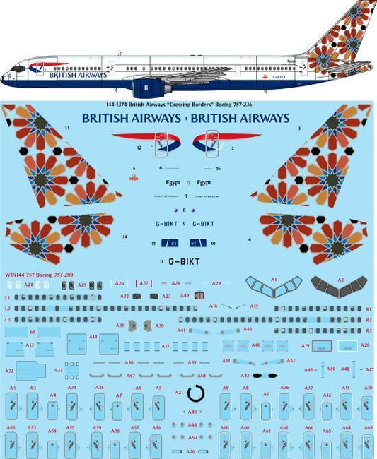 26 Decals TS144-1374 1:144 British Airways 'Crossing Borders' Boeing 757-236 laser decal
