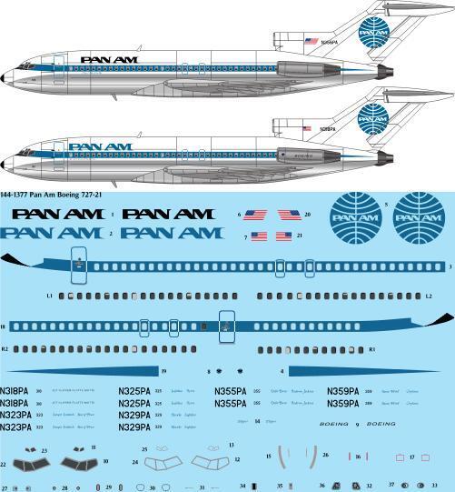 26 Decals TS144-1377 1:144 Pan Am Boeing 727-21 laser decal - for CRM kit