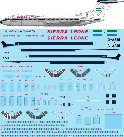 26 Decals TS144-1380 1:144 Sierra Leone Vickers VC10 Laser decal