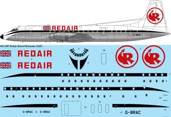 26 Decals TS144-1387 1:144 Redair Bristol Britannia 312F (Version 1) from the 80s TV series 'Buccaneer'