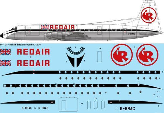 26 Decals TS144-1387 1:144 Redair Bristol Britannia 312F (Version 1) from the 80s TV series 'Buccaneer'
