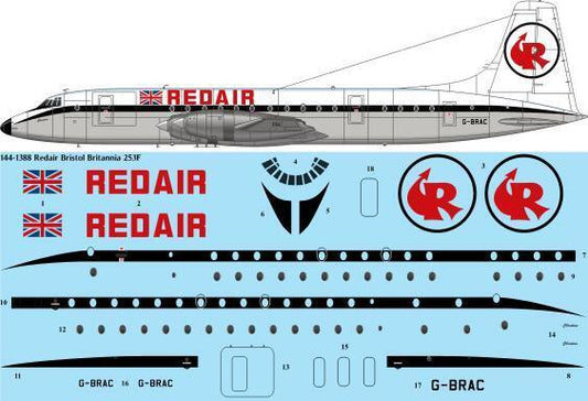 26 Decals TS144-1388 1:144 Redair Bristol Britannia 253F (Version 2) from the 80s TV series 'Buccaneer'