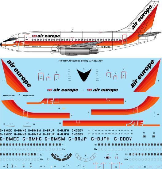 26 Decals TS144-1389 1:144 Air Europe Boeing 737-2S3/Adv Laser Decal - for X-Scale kit