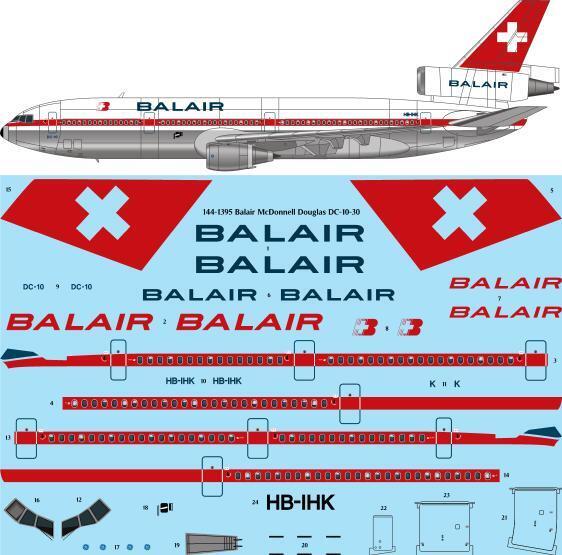 26 Decals TS144-1395 1:144 Balair McDonnell Douglas DC-10-30 - laser decal
