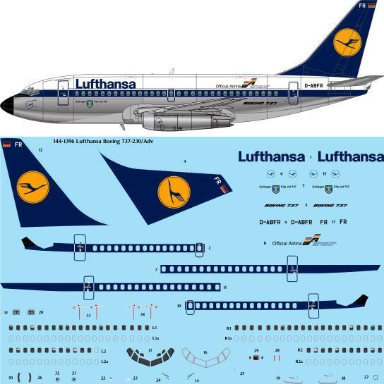 26 Decals TS144-1396 1:144 Lufthansa Boeing 737-230/Adv laser decal