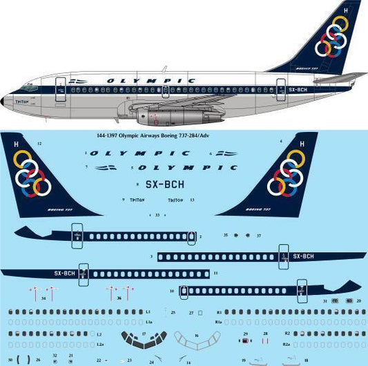 26 Decals TS144-1397 1:144 Olympic Boeing 737-284/Adv laser decal - for X-Scale kit