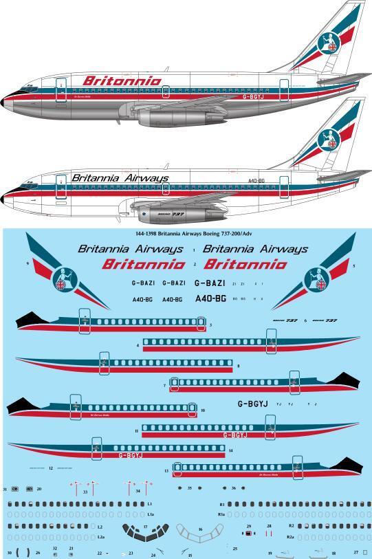 26 Decals TS144-1398 1:144 Britannia Airways Boeing 737-200/Adv