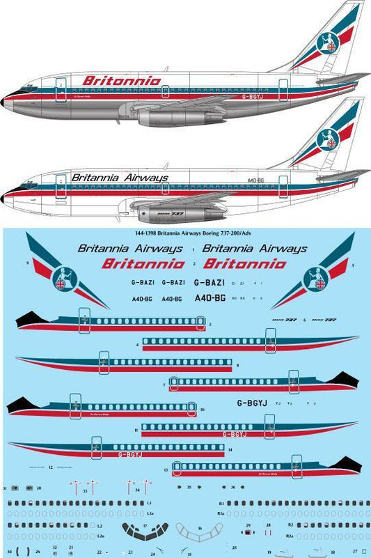 26 Decals TS144-1398 1:144 Britannia Airways Boeing 737-200/Adv