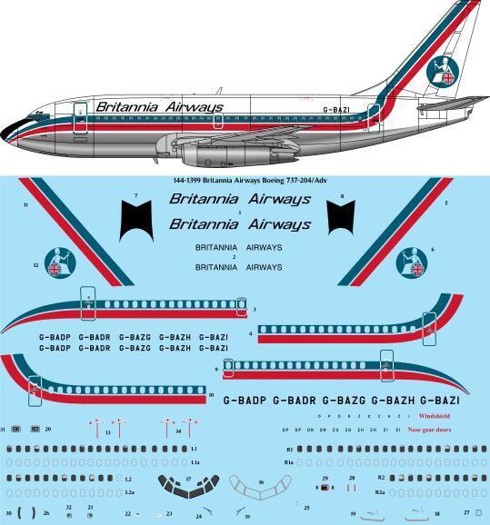 26 Decals TS144-1399 1:144 Britannia Airways Boeing 737-204/Adv