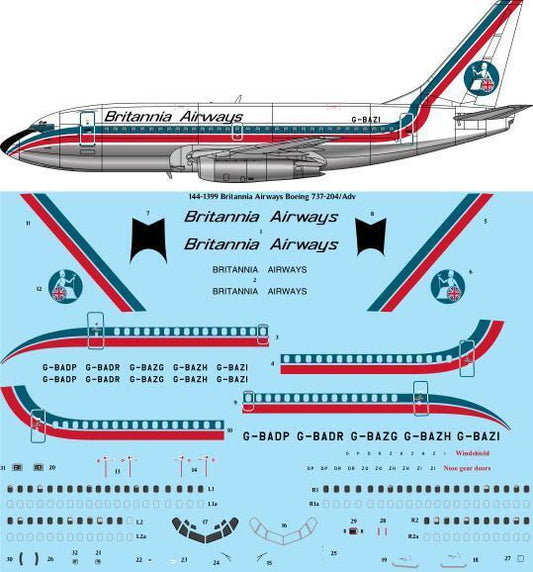 26 Decals TS144-1399 1:144 Britannia Airways Boeing 737-204/Adv