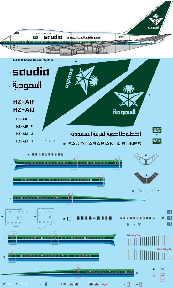 26 Decals TS144-1401 1:144 Saudia Boeing 747SP-68 Laser Decal - for Eastern Express / AMP kit