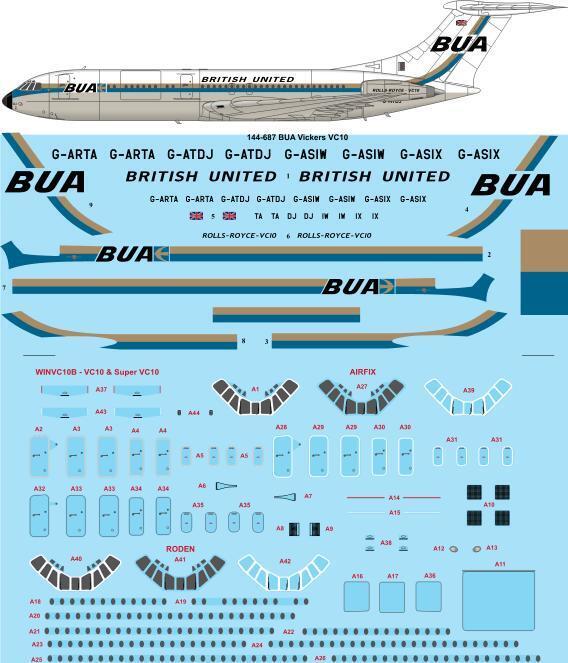 26 Decals TS144-687 1:144 BUA British United Vickers VC-10 laser decal