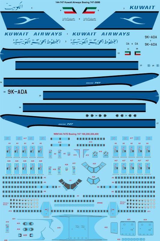 26 Decals TS144-747 1:144 Kuwait Airways Boeing 747-269B laser decal