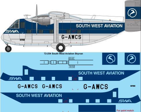 26 Decals TS72254 1:72 South West Aviation Skyvan
