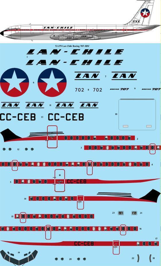 26 Decals TS72279 1:72 Lan Chile Boeing 707-385C laser decal