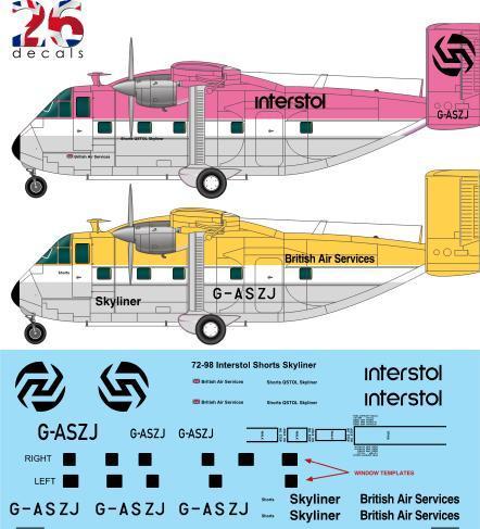 26 Decals TS72098 1:72 Interstol/British Air Services Shorts Skyvan laser decal
