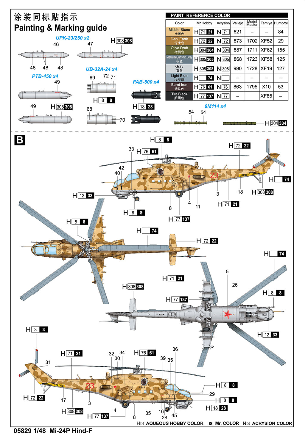 Trumpeter 05829 1:48 Mil Mi-24P Hind F