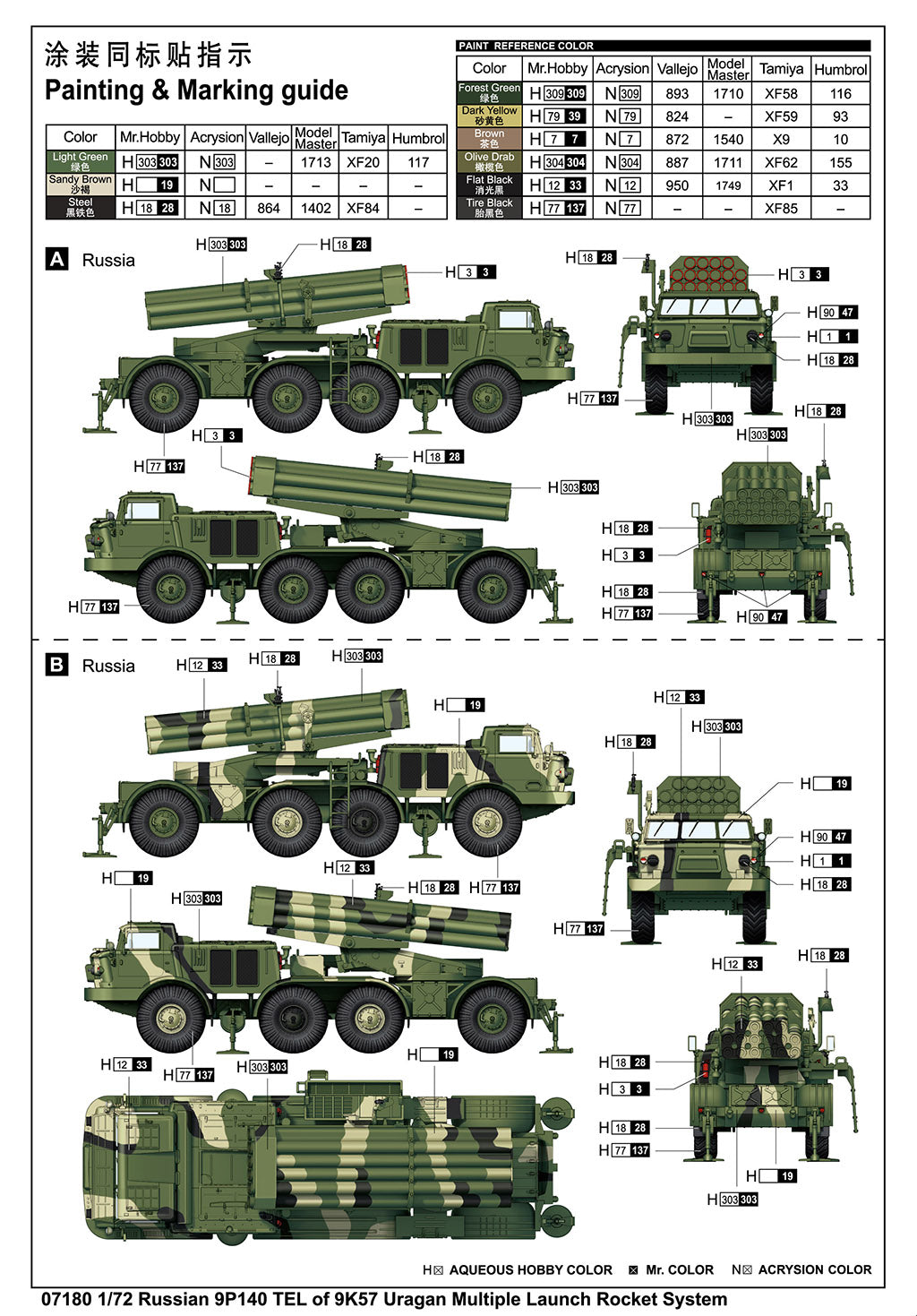 Trumpeter 07180 1:72 Soviet MLRS Uragan SP140 TEL (BM-27) + 9K57