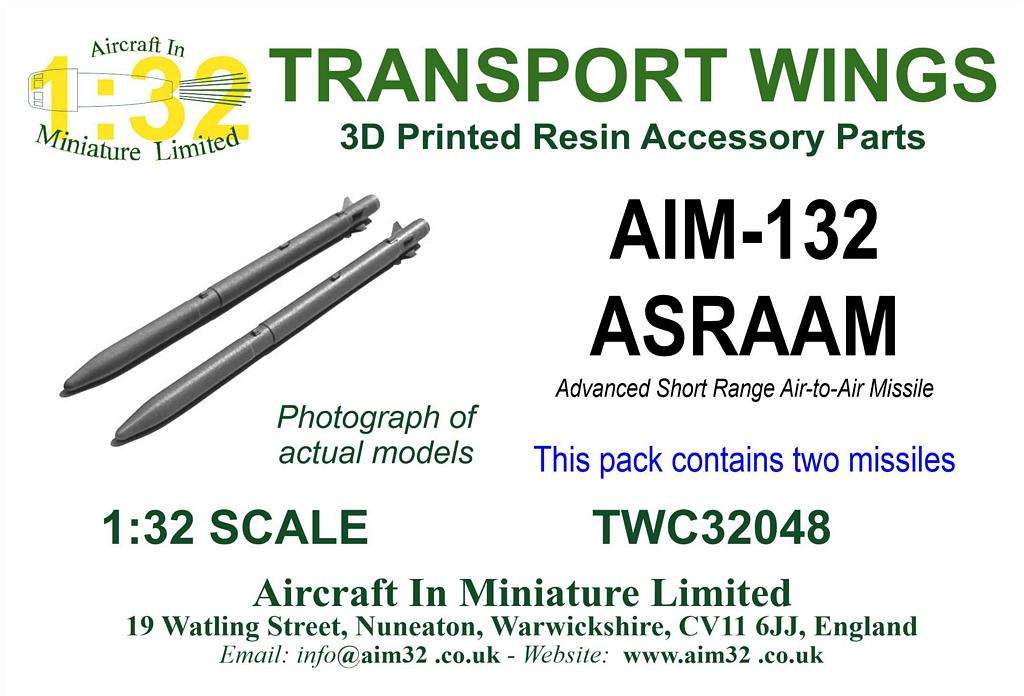 AIM - Transport Wings TWC32048 1:32 AIM - 132 ASRAAM Advanced Short Range Air to Air Missile - 2 Pack