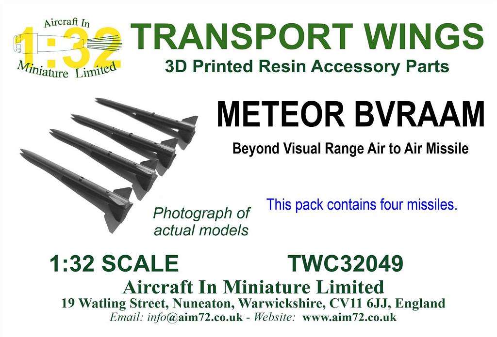 AIM - Transport Wings TWC32049 1:32 METEOR BVRAAM Beyond Visual Range Air to Air Missile - 4 Missiles