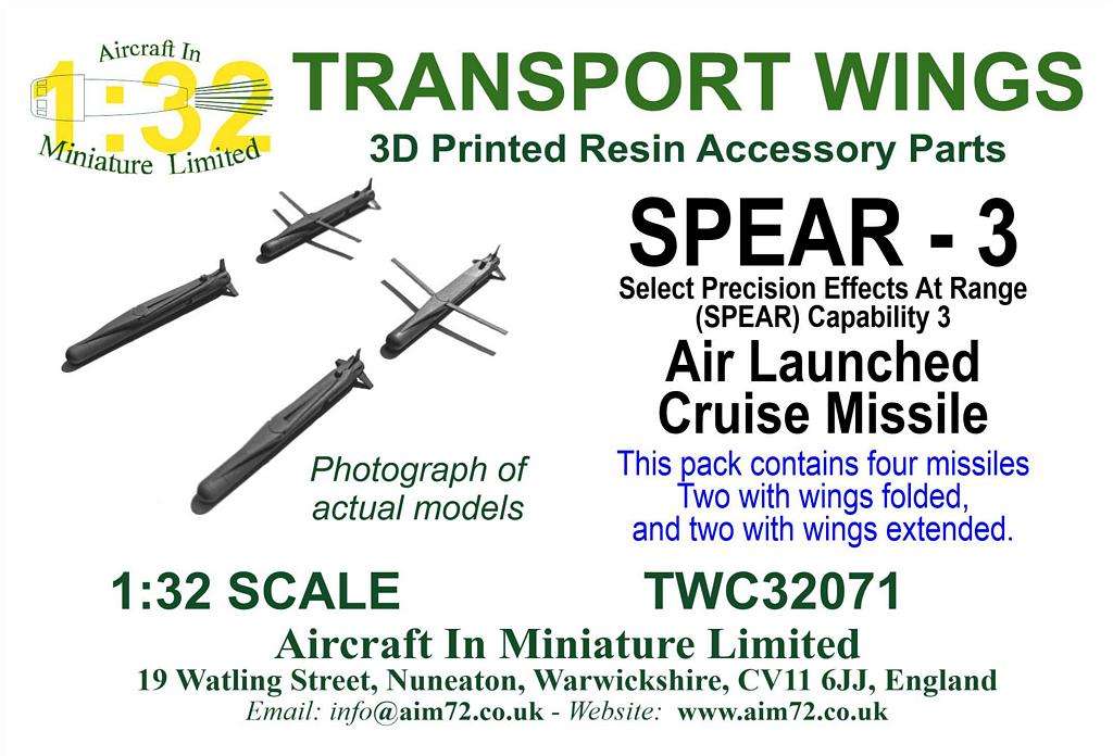 AIM - Transport Wings TWC32071 1:32 SPEAR - 3Select Precision Effects at Range (SPEAR) Capability 3 Air Launched Cruise Missile