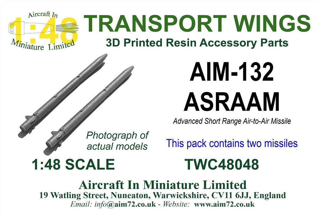 AIM - Transport Wings TWC48048 1:48 AIM - 132 ASRAAM Advanced Short Range Air to Air Missiles - 2 Missiles