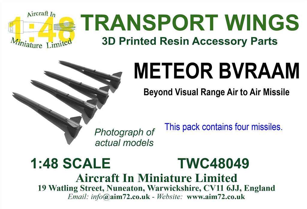 AIM - Transport Wings TWC48049 1:48 METEOR BVRAAM Beyond Visual Range Air to Air Missile - 4 Missiles
