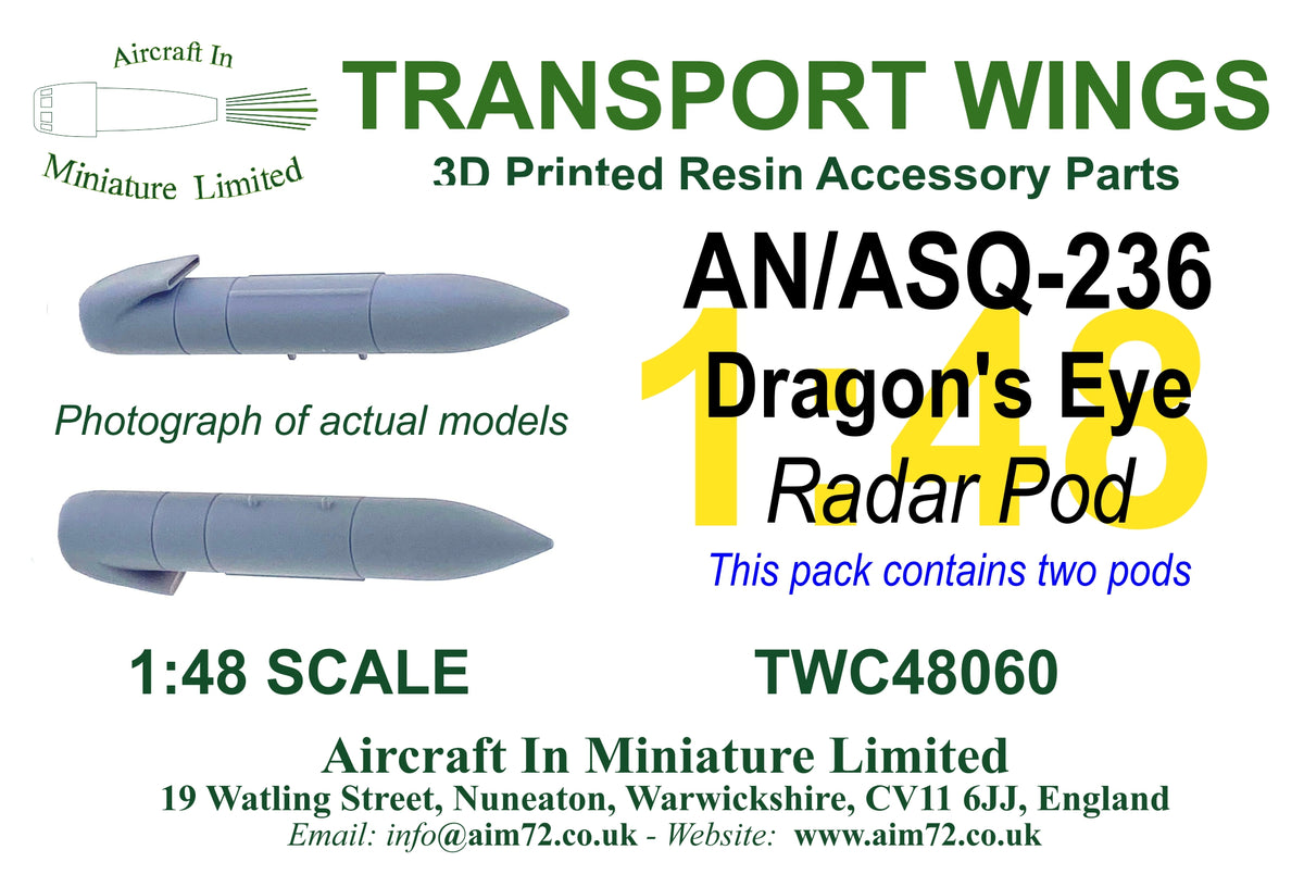 AIM - Transport Wings TWC48060 1:48 AN/ASQ-236 Dragon's Eye Radar Pod - 2 pod pack (3D-Printed)