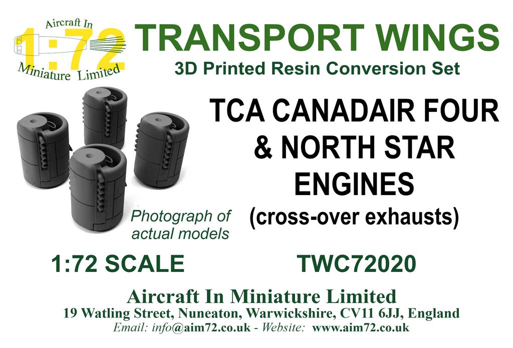 AIM - Transport Wings TWC72020 1:72 TCA Canadair Four & North Star Engines (Cross-Over Exhausts) Conversion Pack 3D-Printed