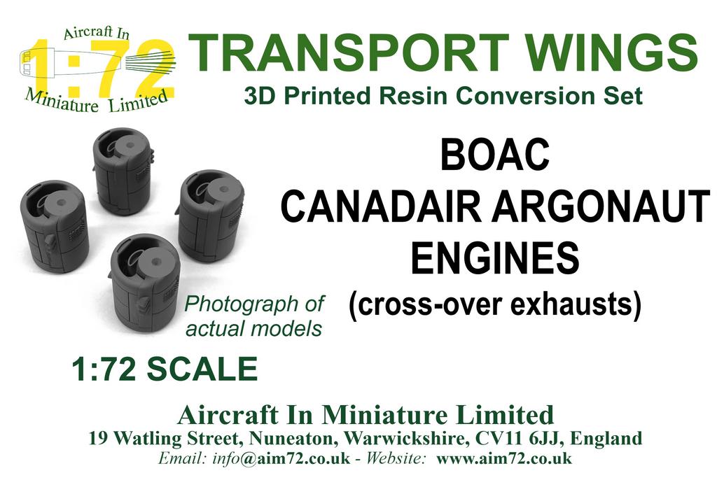 AIM - Transport Wings TWC72021 1:72 Canadair BOAC Argonaut Engines (Cross-Over Exhausts) Conversion Pack 3D-Printed