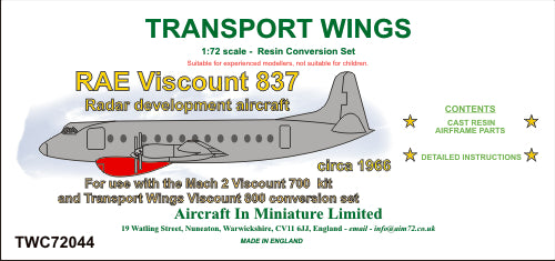 AIM - Transport Wings TWC72044 1:72 RAE Vickers Viscount 837 Radar Development Aircraft