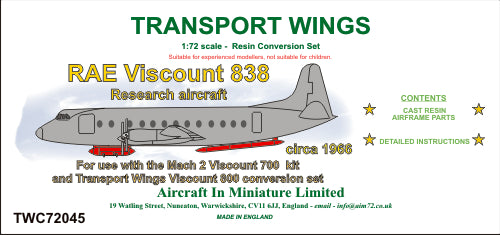 AIM - Transport Wings TWC72045 1:72 RAE Vickers Viscount 838 with Infra Red and SLAR Pods