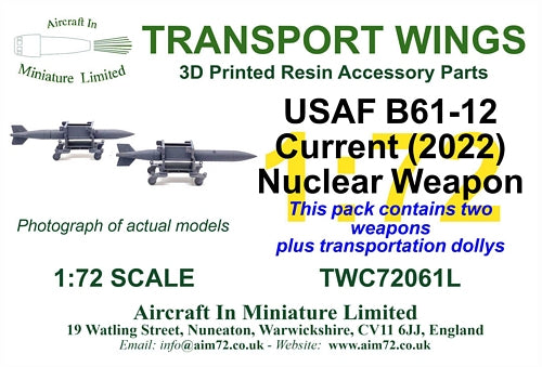 AIM - Transport Wings TWC72061L 1:72 USAF/USN B61-12 Current Nuclear Weapon - Twin Pack