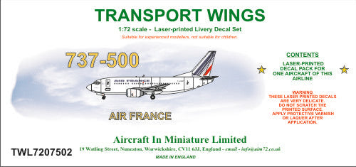 AIM - Transport Wings TWL7207502 1:72 Boeing 737-500 Air France Decal Set