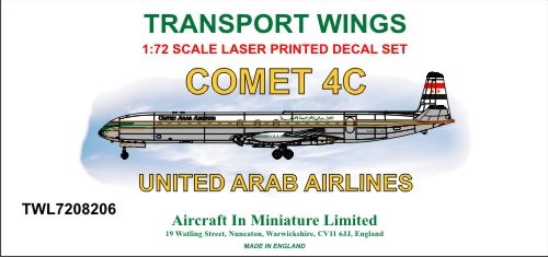 AIM - Transport Wings TWL7208206 1:72 de Havilland Comet 4C United Arab Airlines Decal Set