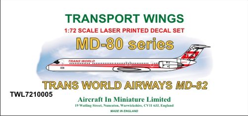 AIM - Transport Wings TWL7210005 1:72 McDonnell-Douglas MD-80 'Trans World Airways MD 82 Decal Set